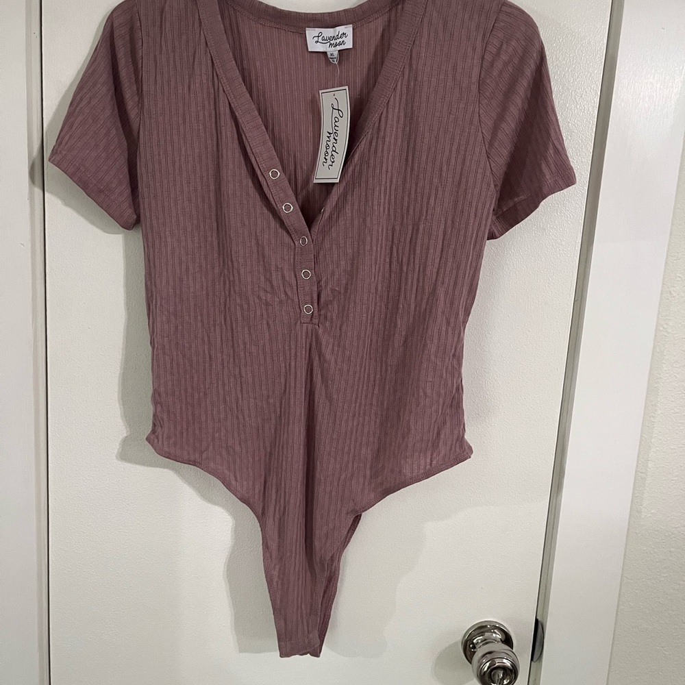 Lavender Moon Mauve Buttoned Bodysuit